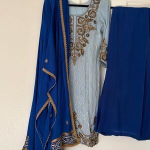 Elegant Blue Palazzo Pants Indian outfit 3 piece Indian suit